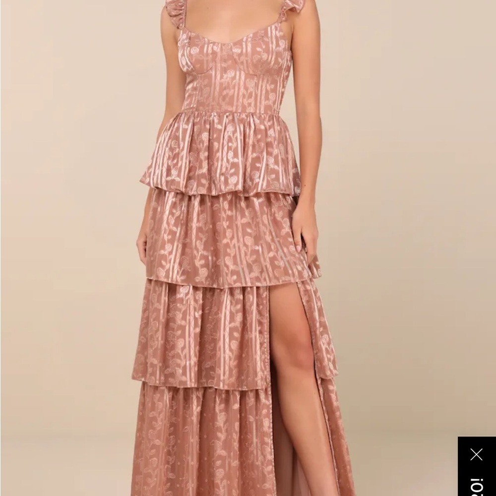 Lulus - Baby pink maxi jacquard satin formal dress